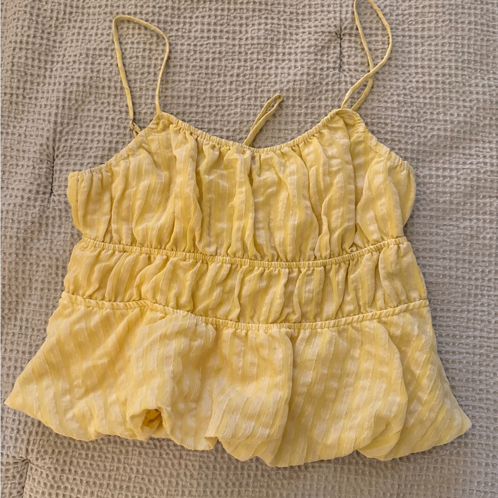 ✨5 for $25✨ Yellow Smocked Tiered Spaghetti-Strap Tank Top